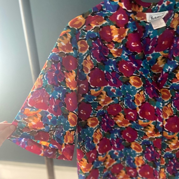 Vintage 80s Notations Short Sleeve Floral Button Up Blouse - Picture 3 of 6